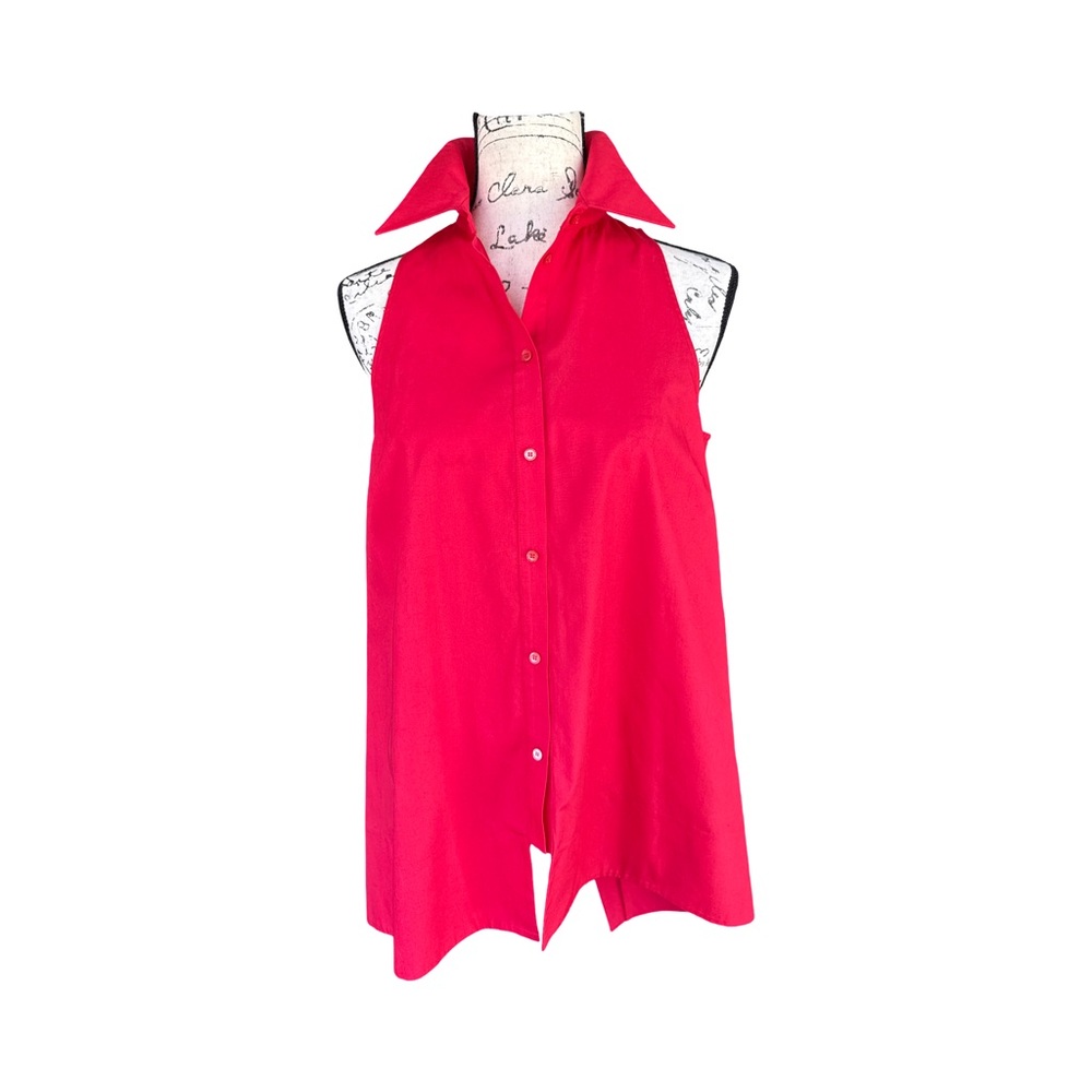 NWOT Red Sleeveless Button-Up Top 100% Cotton Women’s Size S